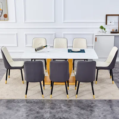 Streamdale Furniture Streamdale Modern Snow Mountain Dining Set 71" Table With 8 Spliced Chairs