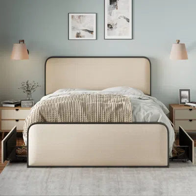 Streamdale Furniture Streamdale Metal Bed With Upholstered Headboard And Drawers - Queen