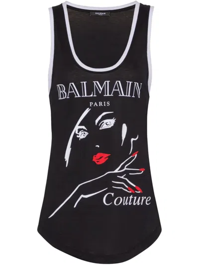 Balmain Women's Beauty Print Jersey & Muslin Top In Black