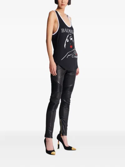 Balmain Women's Beauty Print Jersey & Muslin Top In Black