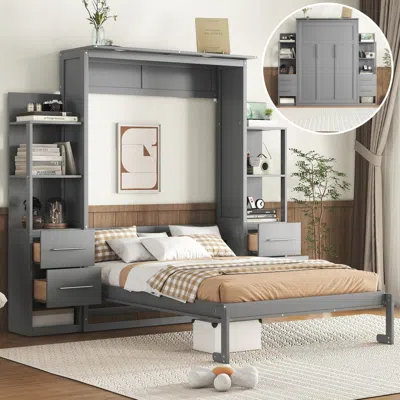 Streamdale Furniture Streamdale Full Size Murphy Bed Wall Bed With Shelves, Drawers And Led Lights