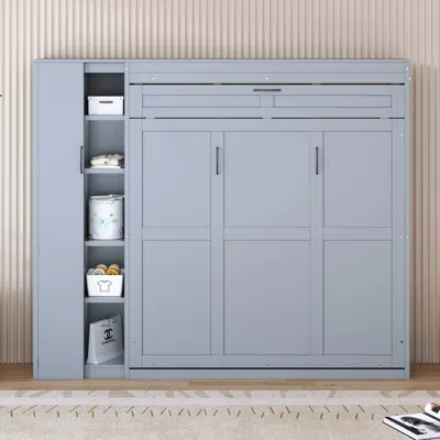 Streamdale Furniture Streamdale Queen Size Murphy Bed Wall Bed With Shelves, Wardrobe And Led Lights