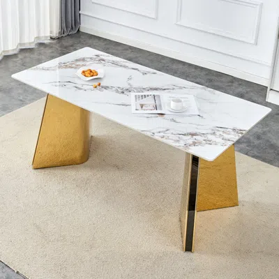 Streamdale Furniture Streamdale Luxurious Cold Stone Dining Table (63"x31.5"x30") With Butterfly Legs
