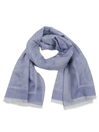 Etro Patterned Fringed Scarf Scarf In Blue