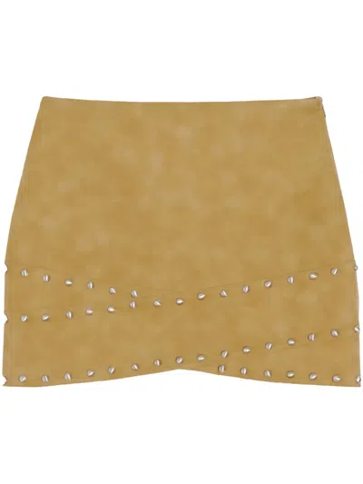 Apparis Bullet Crossover Studded Faux Suede Miniskirt In Sepia