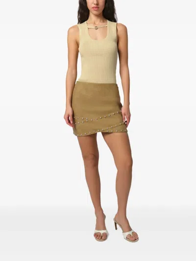 Apparis Bullet Crossover Studded Faux Suede Miniskirt In Sepia