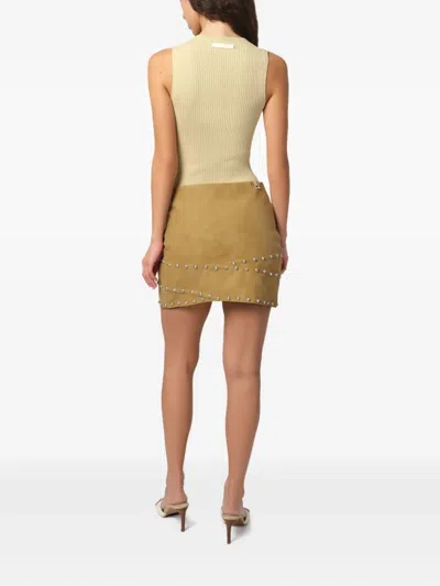 Apparis Bullet Crossover Studded Faux Suede Miniskirt In Sepia