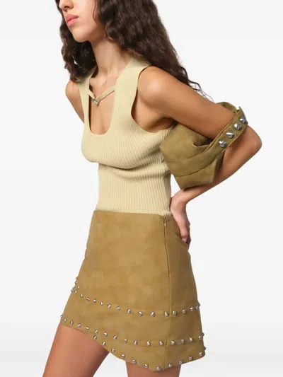 Apparis Bullet Crossover Studded Faux Suede Miniskirt In Sepia