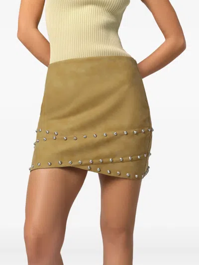 Apparis Bullet Crossover Studded Faux Suede Miniskirt In Sepia