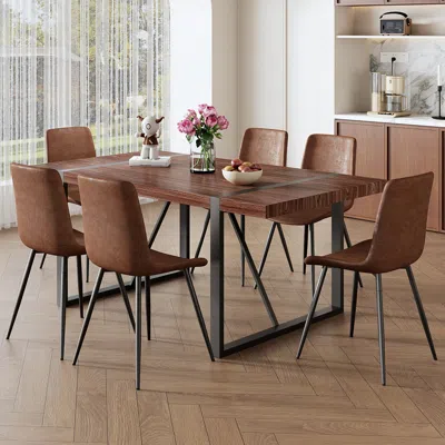 Streamdale Furniture Streamdale Industrial Dining Table (71" X 39.3") With 6 Fabric Chairs