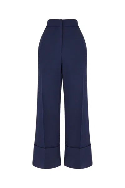 Valentino High-waisted Wide Leg Pants In Silk And Wool Indigo In Blue
