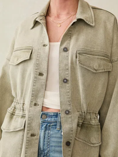 Faherty Sunwashed Denim Utility Jacket In Olive Haze Wash