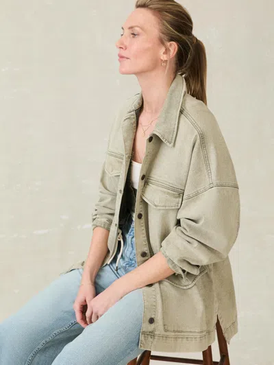 Faherty Sunwashed Denim Utility Jacket In Olive Haze Wash