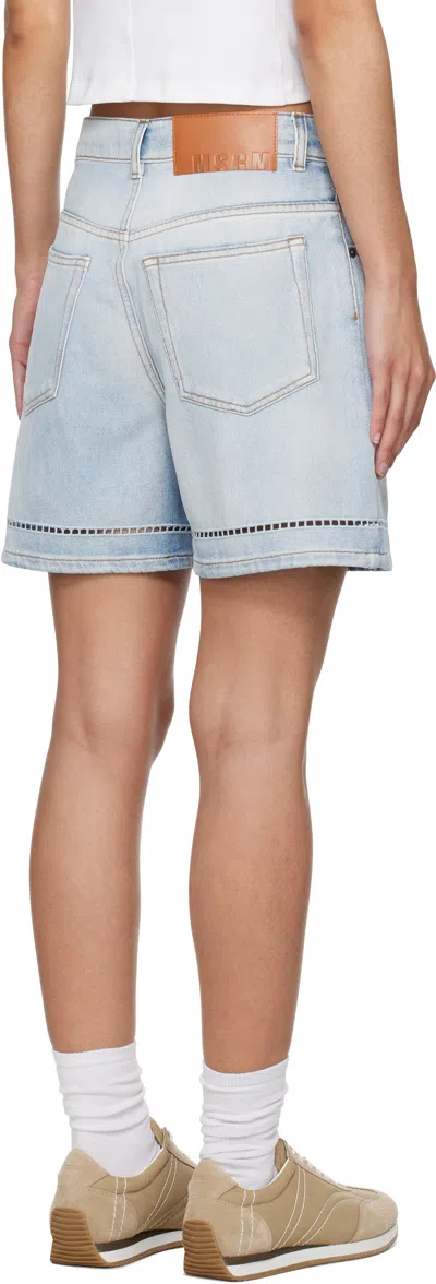 Msgm Light Blue Bermuda Shorts With Pocket Logo And Perforated Details In 85 Light Blue