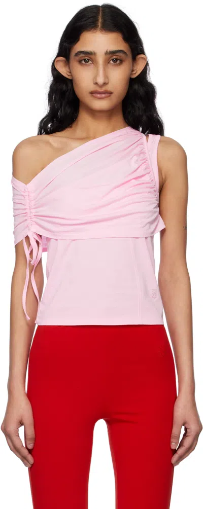 Kijun Pink Shirring One Shoulder Top In Pink