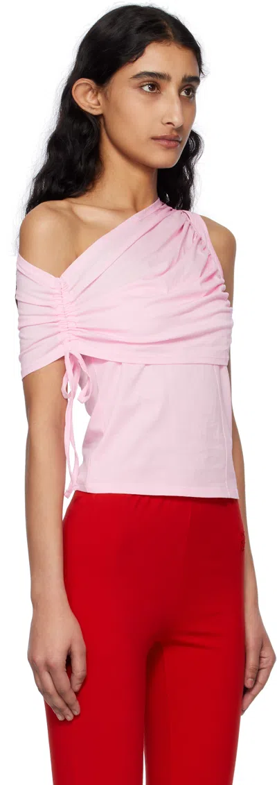 Kijun Pink Shirring One Shoulder Top In Pink