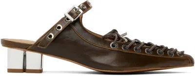 Ganni Mule Lace-up In 826 Dark Olive