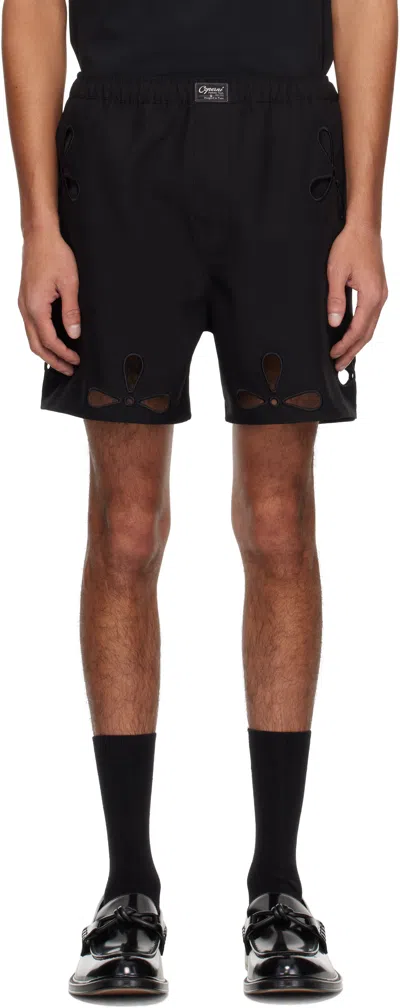 Coperni Black Petal Embroidered Cut-out Shorts In Black