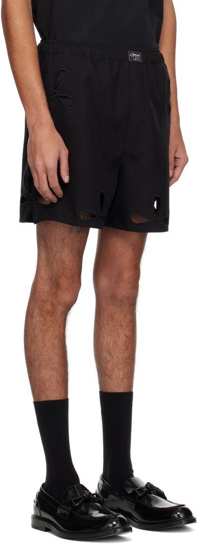 Coperni Black Petal Embroidered Cut-out Shorts In Black