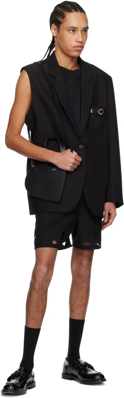 Coperni Black Petal Embroidered Cut-out Shorts In Black
