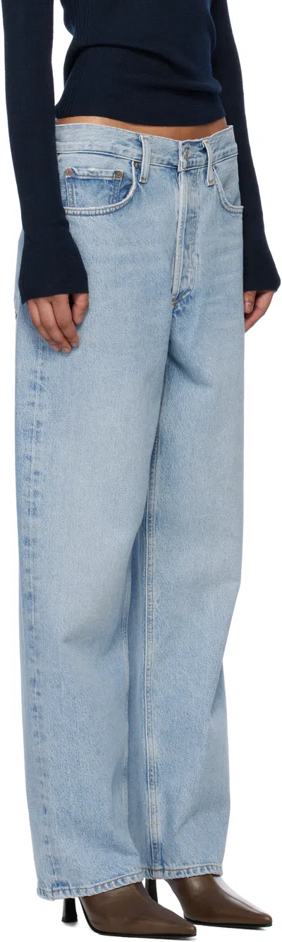 Agolde Blue Jeans With Wide Leg And Logo Patch On The Rear In Replica (clean Wshed