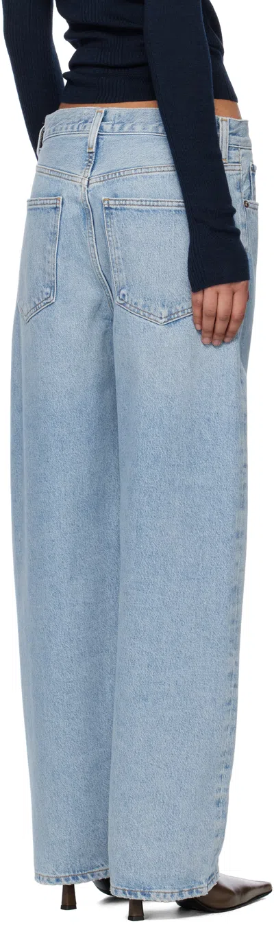 Agolde Blue Jeans With Wide Leg And Logo Patch On The Rear In Replica (clean Wshed