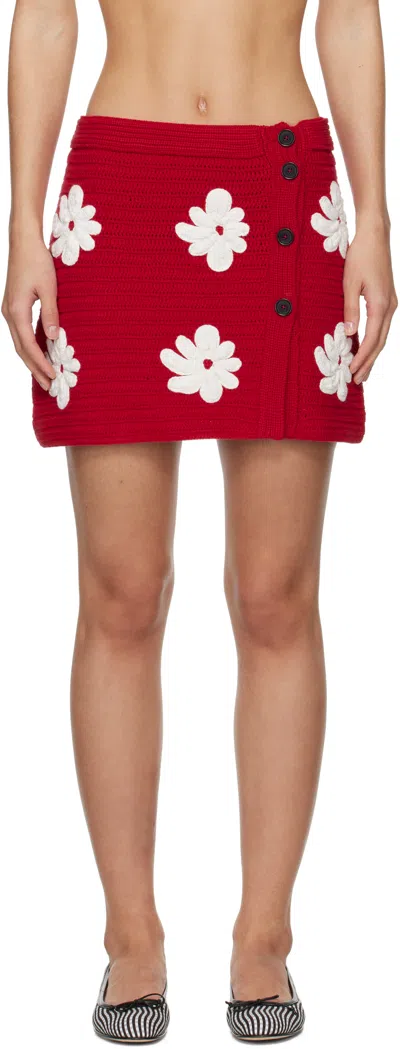 Msgm Red Crocheted Miniskirt In 18 Red