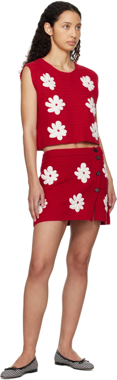 Msgm Red Crocheted Miniskirt In 18 Red