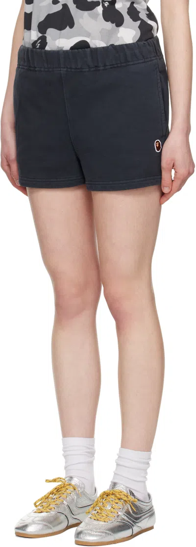 Bape Black Pigment Dyed One Point Sweat Shorts In Black