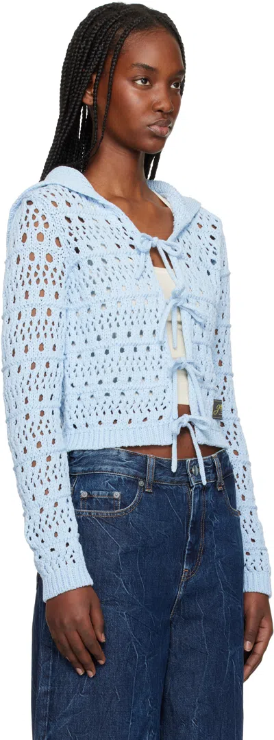 Ganni Blue Tie String Cardigan In 326 Soft Chambray