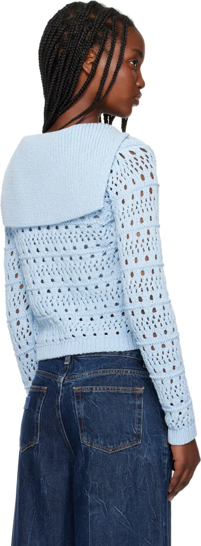 Ganni Blue Tie String Cardigan In 326 Soft Chambray