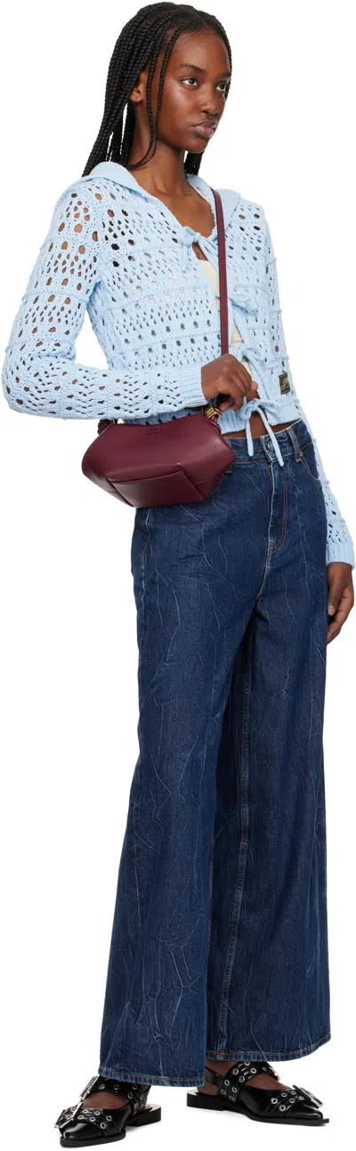 Ganni Blue Tie String Cardigan In 326 Soft Chambray