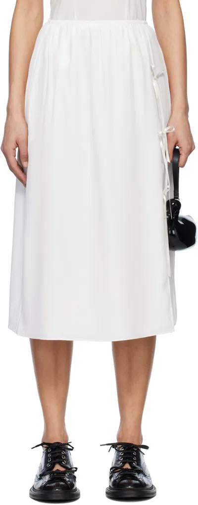 Simone Rocha White Bow Slit Column Midi Skirt In Ivory