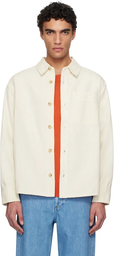 Apc Long-sleeve Cotton Shirt With Classic Collar In Aac Off White