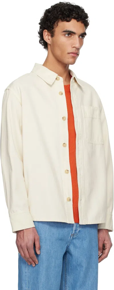 Apc Long-sleeve Cotton Shirt With Classic Collar In Aac Off White