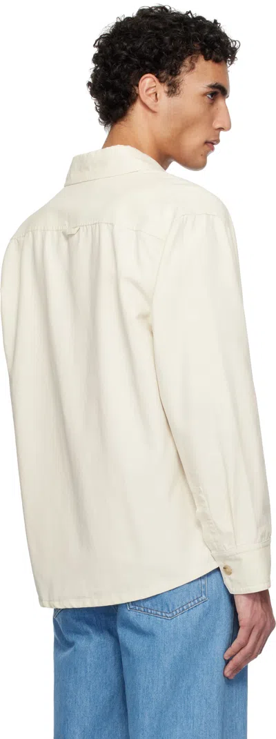Apc Long-sleeve Cotton Shirt With Classic Collar In Aac Off White