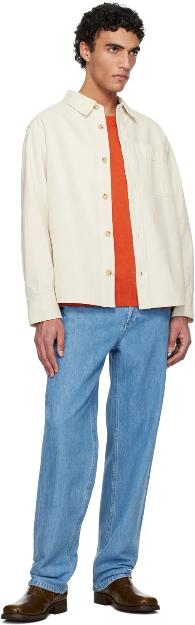 Apc Long-sleeve Cotton Shirt With Classic Collar In Aac Off White