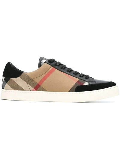 Burberry Reynold Check & Leather Sneaker, Camel In Black