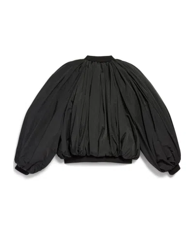 Balenciaga Draped Bomber In Technical Micro Faille In Black