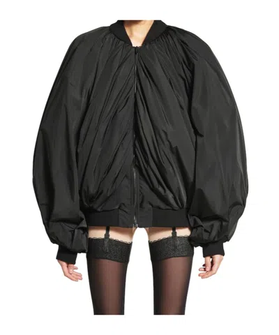 Balenciaga Draped Bomber In Technical Micro Faille In Black