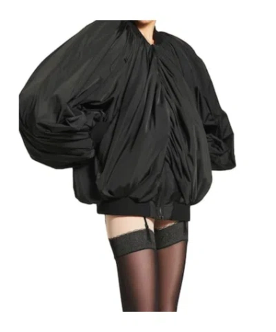 Balenciaga Draped Bomber In Technical Micro Faille In Black