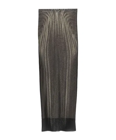 Jean Paul Gaultier Mesh Spiral Printed Long Skirt In Black