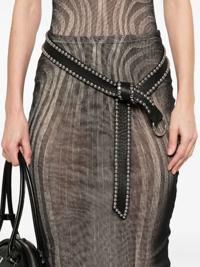 Jean Paul Gaultier Mesh Spiral Printed Long Skirt In Black