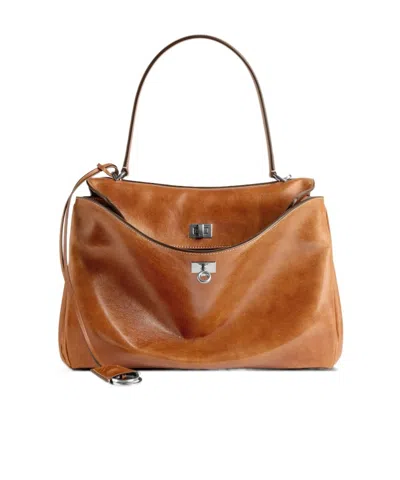 Balenciaga Rodeo Medium Leather Top-handle Bag In Tan Cowboy