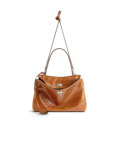 Balenciaga Rodeo Medium Leather Top-handle Bag In Tan Cowboy