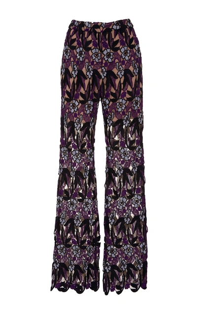 Self-portrait Lace Palazzo Trousers In Purple