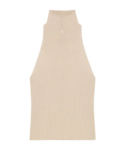Courrèges Mockneck Ribbed Cotton-wool Top In Nude