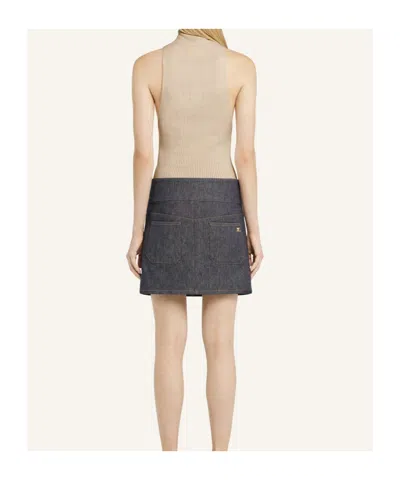 Courrèges Mockneck Ribbed Cotton-wool Top In Nude