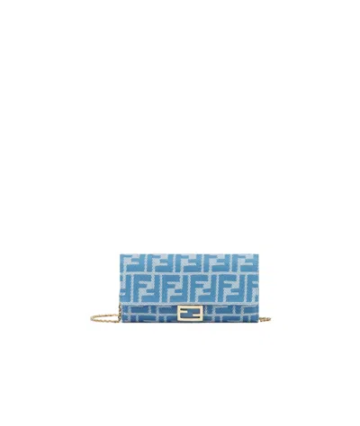Fendi Women Wallet On Chain Baguette With Shoulder Strap With All-over Ff Motif In Blue