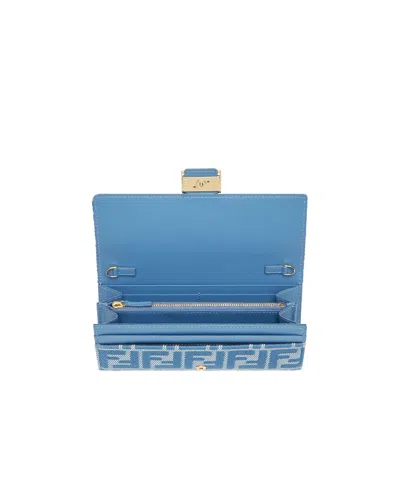 Fendi Women Wallet On Chain Baguette With Shoulder Strap With All-over Ff Motif In Blue